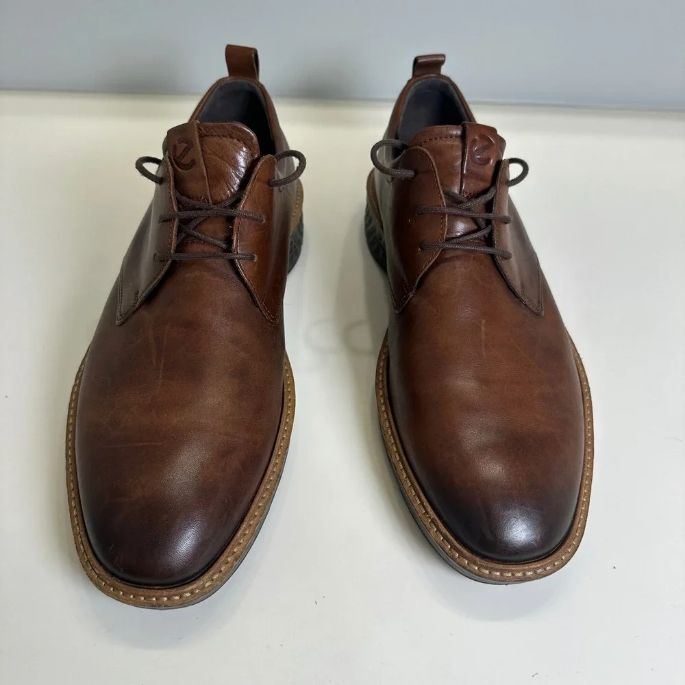 ECCO ST.1 Hybrid Lite Mens Brown Leather Plain Toe Derby Shoes Business Casual